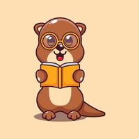schattig Otter lezing een boek tekenfilm vector illustratie.