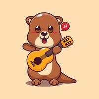 schattig Otter spelen gitaar tekenfilm vector illustratie.