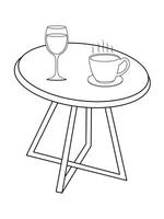 koffie en thee tafel met glas en houten tafel, kop van heet thee en thee blad Aan de houten tafel en de thee plantages achtergrond vector