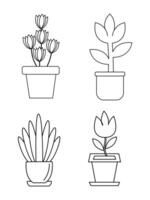 bloemen en potten, interieur ontwerp, mooi bloemen planten, fabriek schets tekening vector set, vetplanten in potten. bloemen in een pot.