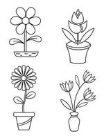 bloemen en potten, interieur ontwerp, mooi bloemen planten, fabriek schets tekening vector set, vetplanten in potten. bloemen in een pot.