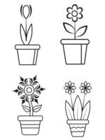 bloemen en potten, interieur ontwerp, mooi bloemen planten, fabriek schets tekening vector set, vetplanten in potten. bloemen in een pot.