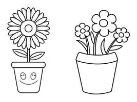 bloemen en potten, interieur ontwerp, mooi bloemen planten, fabriek schets tekening vector set, vetplanten in potten. bloemen in een pot.