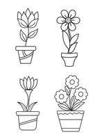 bloemen en potten, interieur ontwerp, mooi bloemen planten, fabriek schets tekening vector set, vetplanten in potten. bloemen in een pot.