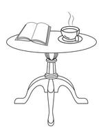 koffie en thee tafel met glas en houten tafel, kop van heet thee en thee blad Aan de houten tafel en de thee plantages achtergrond vector