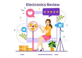 elektronica recensie vector illustratie met klant beoordeling kwaliteit van onderhoud of toepassing en voorzien terugkoppeling in vlak tekenfilm achtergrond