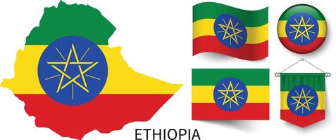 de divers patronen van de Ethiopië nationaal vlaggen en de kaart van Ethiopië borders vector