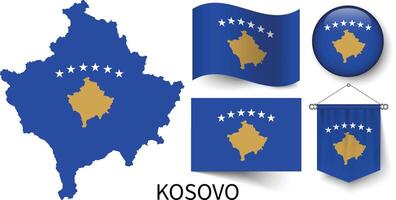 de divers patronen van de Kosovo nationaal vlaggen en de kaart van van Kosovo borders vector