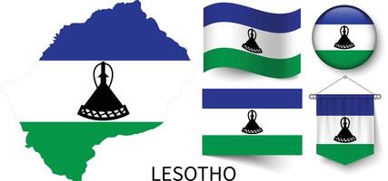 de divers patronen van de Lesotho nationaal vlaggen en de kaart van Lesotho borders vector