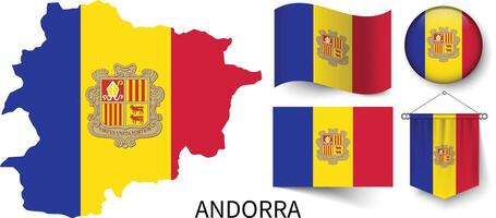 de divers patronen van de Andorra nationaal vlaggen en de kaart van van Andorra borders vector
