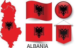 de divers patronen van de Albanië nationaal vlaggen en de kaart van Albanië borders vector