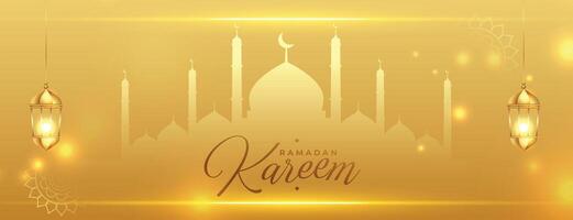 Ramadan kareem en eid mubarak zegen gouden glimmend banier ontwerp vector