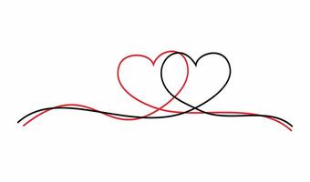 twee harten icoon gekoppeld elk ander. rood lijn hart en zwart lijn hart botsen. gemakkelijk en minimalistische harten ontwerp element. vector