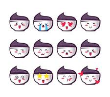 reeks acai kom emoji's pictogrammen. verzameling van emoticons in tekenfilm stijl geïsoleerd Aan wit achtergrond, vector illustratie