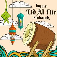 hand- getrokken gelukkig eid al fitr mubarak illustratie vector