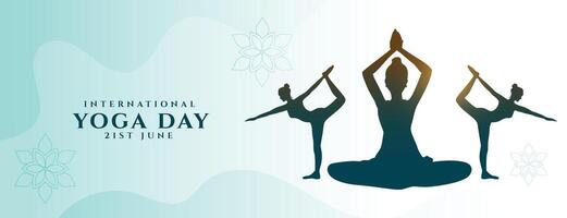 elegant Internationale yoga dag banier met oefening houding ontwerp vector