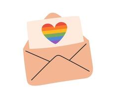 lgbt regenboog hart in envelop. symbool van lgbtq trots gemeenschap. vector illustratie in hand- getrokken stijl