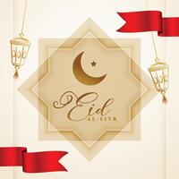 elegant eid al fitr groet achtergrond met realistisch lint vector