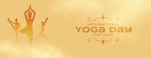 21e juni Internationale yoga dag houding banier met rook effect vector