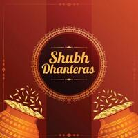 traditioneel shubh dhanteras cultureel achtergrond met gouden munt Kalasha vector