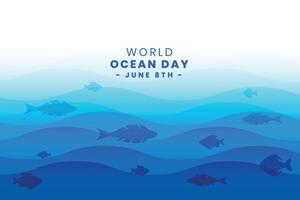 wereld oceaan dag poster met zee golven en vis vector