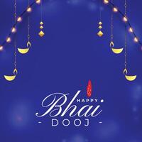 decoratief bhai dooj groet kaart met overhandigen diya en lichten vector