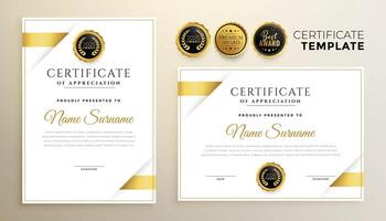 elegant gouden multipurpose certificaat sjabloon reeks van twee vector