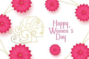 internationaal vrouwen dag kaart met bloem en gouden lijnen vector