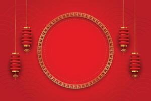 rood Chinese achtergrond met lantaarn en gouden kader deco vector