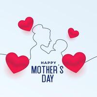 lijn stijl moeders dag kaart met 3d rood harten vector
