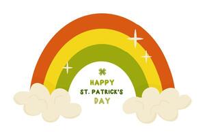 gelukkig st. Patrick dag, kaart, ontwerp, t-shirt sublimatie. regenboog, elf van Ierse folklore, pot Klaver vector