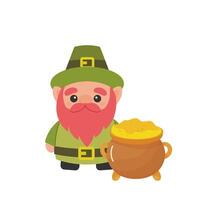 st. Patrick dag, schattig elf van Ierse folklore met een pot van goud, . vector illustratie Aan wit achtergrond