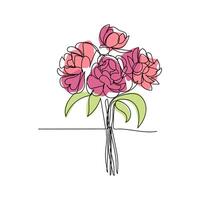lijn kunst, boeket van bloemen pioenen voorjaar en zomer, tekening met een lijn. vector illustratie wit achtergrond