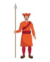 Indisch Hindoe maratha traditioneel soldaat, krijger staand met speer vector