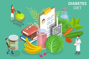 3d isometrische vlak vector conceptuele illustratie van diabetisch voedsel