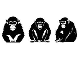 chimpansee zwart silhouet vector, wit achtergrond. vector