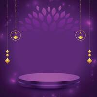 3d podium ontwerp Aan Purper achtergrond voor Indisch festival deepavali vector