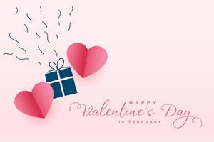 tekening stijl valentijnsdag dag kaart met papier harten en geschenk doos vector