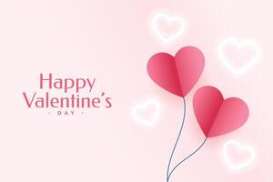 gelukkig valentijnsdag dag groet met papier en neon harten ontwerp vector