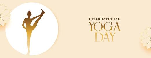 Internationale yoga dag houding banier met decoratief bloem ontwerp vector