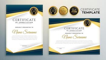 blauw en gouden certificaat van waardering sjabloon voor zakelijke of Universiteit vector
