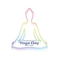 kleurrijk lijn stijl Internationale yoga dag evenement achtergrond ontwerp vector