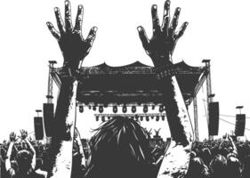 ai gegenereerd silhouet handen verheven Bij een muziek- festival zwart kleur enkel en alleen vector