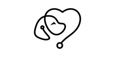 logo ontwerp combinatie van hond hoofd met liefde en stethoscoop, minimalistische logo sjabloon creatief idee. vector