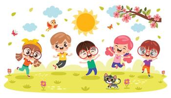 groep van gelukkig tekenfilm kinderen vector