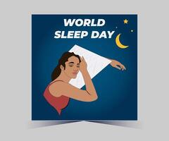 wereld slaap dag poster met vrouw slapen vector