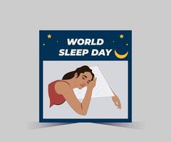 wereld slaap dag poster met een vrouw slapen vector