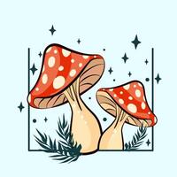 magisch vlieg agaric illustratie afdrukbare illustratie. esoterisch thema. vector tekening met champignons voor ontwerp van t-shirts, mokken, Tassen, ansichtkaarten.