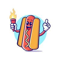 hotdog tekenfilm Holding een vlam olympisch vector illustratie