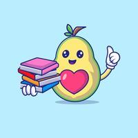 schattig avocado Holding boeken vector icoon illustratie